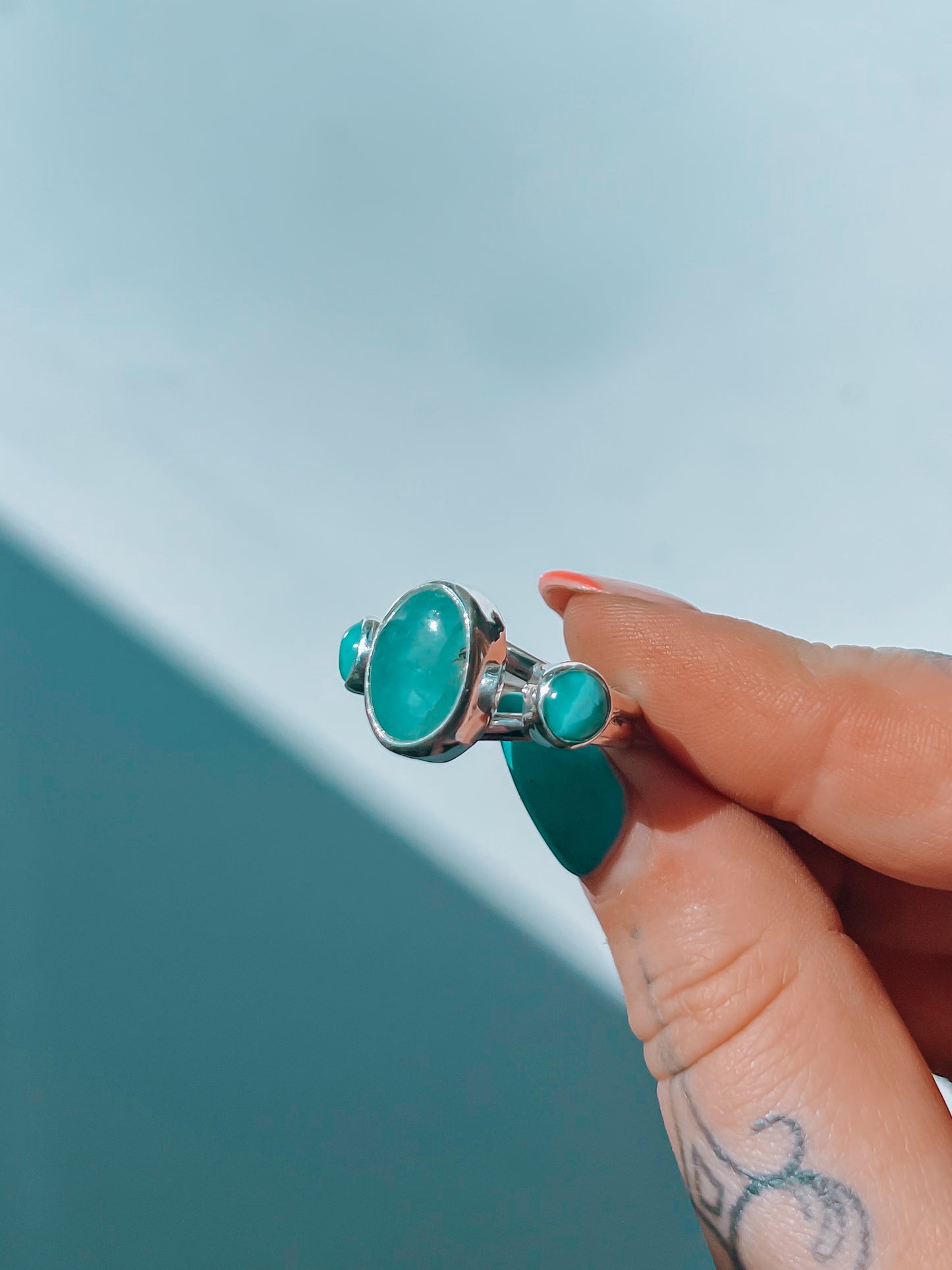 Aquamarine x Larimar triple stone Ring (9)